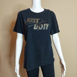 Nike Black Metallic Just Do It Swoop Cotton T-shirt Medium GUC